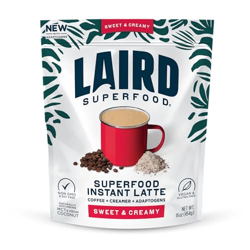 Laird Superfood Instant Latte - Creamy Non-Dairy Superfood, Gluten-Free, Vegan - 16oz