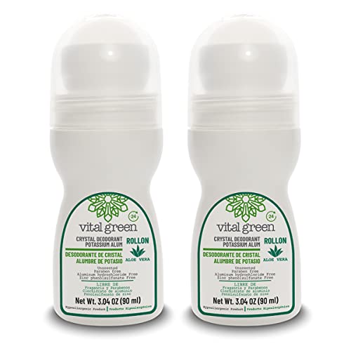 Vital Green Roll On Deodorant - Potassium Alum & Aloe Vera, 24-Hour Odor Protection - 90ml (2 Pack)