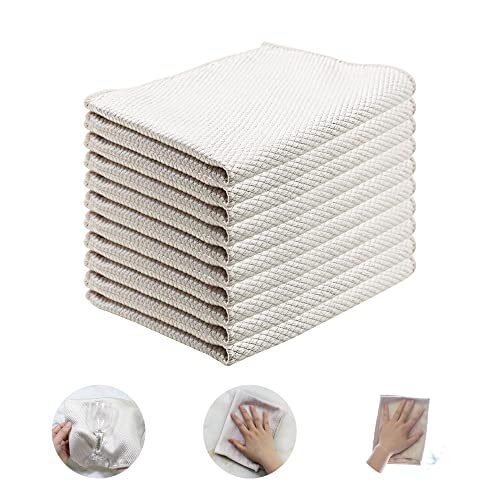 Microfiber Cleaning Cloths - Lint-Free, Absorbent, Quick-Drying, Reusable - 10 Pcs, 12x16in, Beige