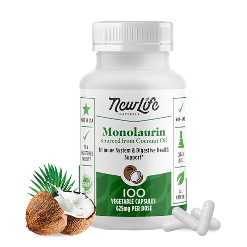 NewLife Naturals Monolaurin Dietary Supplement - Immune & Digestive Health, 625mg - 100 Veg Capsules