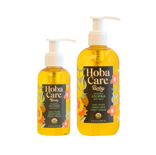 HobaCare Baby Body Oil - 100% Pure Organic Jojoba for Dry Skin & Scalp - 8.45oz + 4.22oz