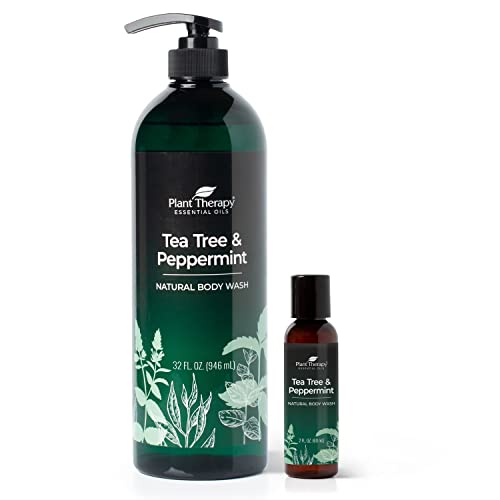 Plant Therapy Body Wash - Cleanses & Soothes with Tea Tree & Peppermint Oils - 32oz & Travel Size