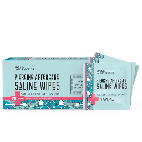 BASE LABORATORIES Piercing Aftercare Wipes - Cleanse, Heal Keloids & Bumps, 75 Individually Wrapped