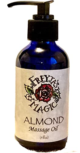 Freyja's Magic Almond Massage Oil - All Natural Aromatherapy, Essential Oils - 4 oz Glass Bottle