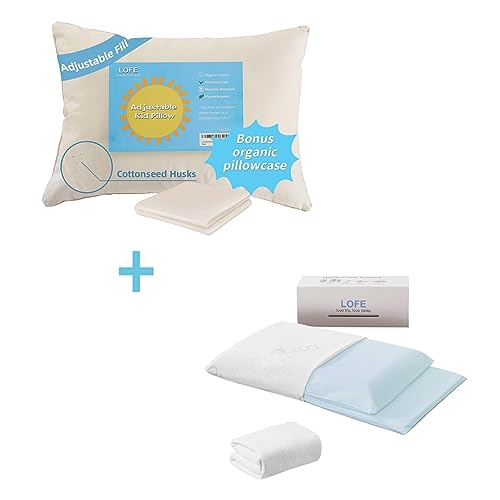 LOFE Kids Pillow - Adjustable Support for Stomach Sleepers, Organic Cotton, Hypoallergenic - 16x22