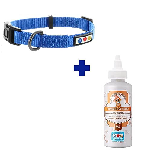 Pawtitas Pet Care Bundle - Durable Dog Collar & Natural Ear Cleaner for Medium Dogs, 13-20in