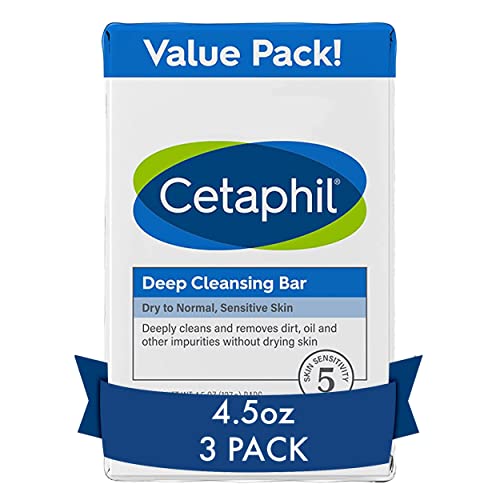 Cetaphil Bar Soap - Deep Cleansing for Sensitive Skin, Hypoallergenic & Soap-Free - Pack of 3