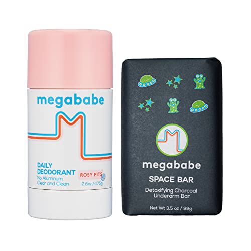 Megababe Deodorant Bundle - Odor Protection, Aluminum-Free, Detox Soap - 2.6oz & 3.5oz