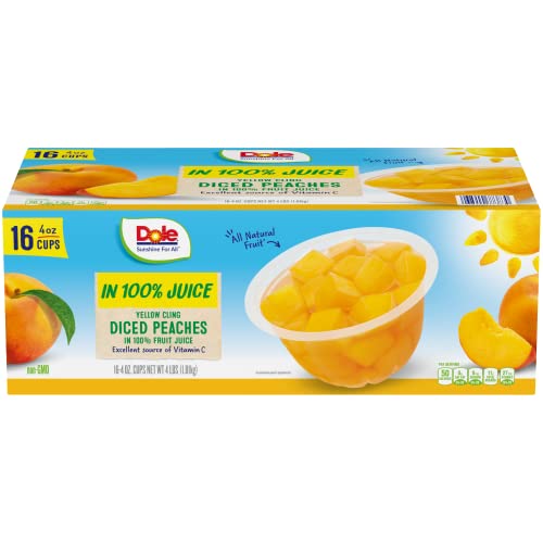 Dole Fruit Bowls Diced Peaches in 100% Juice - Gluten Free, Rich in Vitamin C - 4 Oz, 16 Cups