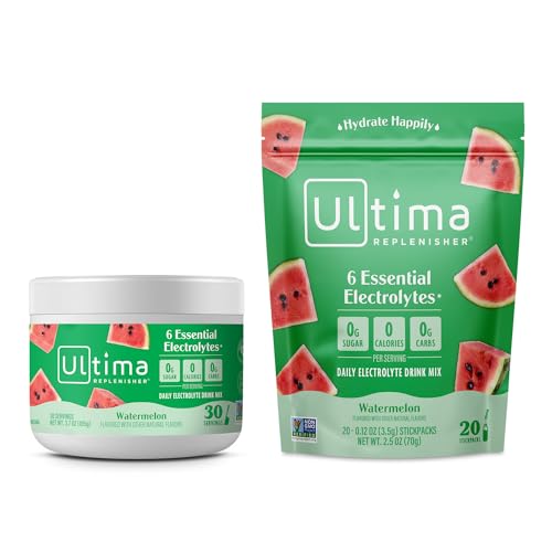 Ultima Replenisher Hydration Powder - 6 Key Electrolytes, Keto & Vegan - Watermelon, 30 Servings