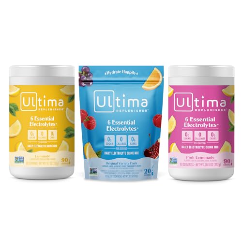 Ultima Replenisher Electrolyte Drink Mix – 6 Electrolytes, Sugar-Free, Vegan – 90 Servings