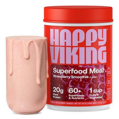 Happy Viking Strawberry Superfood Protein Powder - 20G Plant Protein, Vegan, Low Carb - 24oz