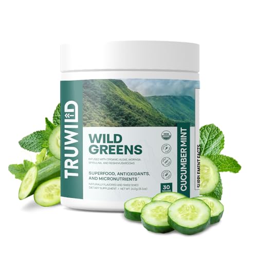 TruWild Greens Superfood Juice Powder - Antioxidant & Immune Support, Cucumber Mint - 30 Servings