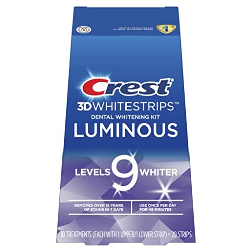 Crest 3D Whitestrips Luminous - 9 Levels Whiter, Enamel Safe, Advanced Seal Technology - 20 Count