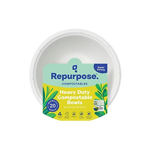 Repurpose Compostables Heavy Duty Bowls - 100% Compostable, Microwave Safe, 16 oz, 20 Count