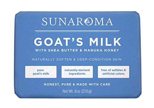 Sunaroma Goat's Milk Soap - Hydrating Shea Butter & Manuka Honey, Gentle Exfoliation - 8oz