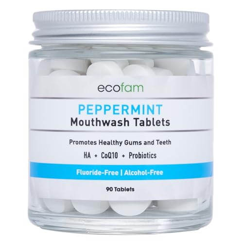 ECOFAM Peppermint Mouthwash Tablets - Fresh Breath, Fluoride & Alcohol Free - 90 Chewable Tabs