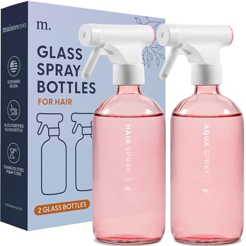 MAISONOVO Hair Spray Bottle Set - Salon-Quality Misting, Reusable Glass, 16oz, 2 Pack with Labels