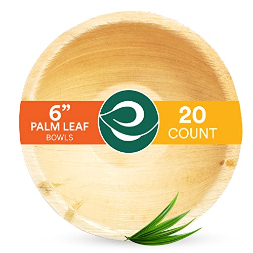 ECO SOUL Palm Leaf Bowls - Durable, Compostable, Microwave Safe, Rustic Design - Large 6" (16 Oz)