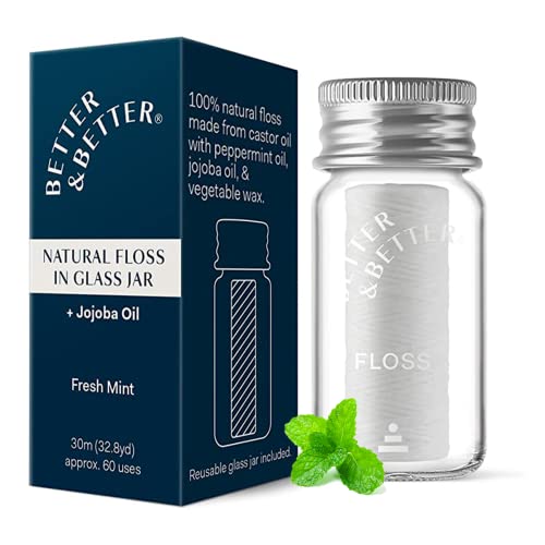 Better & Better Dental Floss - Vegan & Plant-Based, Hydrates Gums, Refillable Glass Jar - 30m