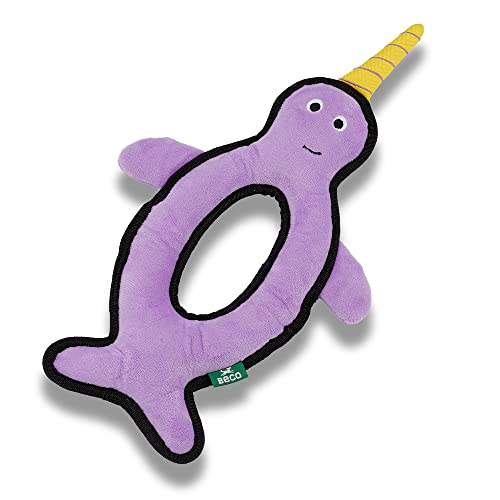 Beco Purple Narwhal Dog Toy - Durable Chew & Fetch, Made from 80% Recycled Plastic - 12in