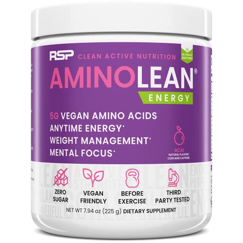 RSP AminoLean Natural Pre-Workout - Energy & Focus Blend, Vegan BCAAs, Acai - 25 Serv