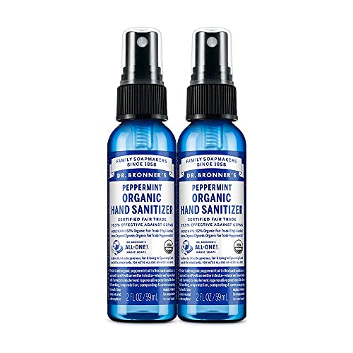 Dr. Bronner's Hand Sanitizer Spray - USDA Organic, Moisturizing & Effective, Peppermint - 2oz 2-Pack