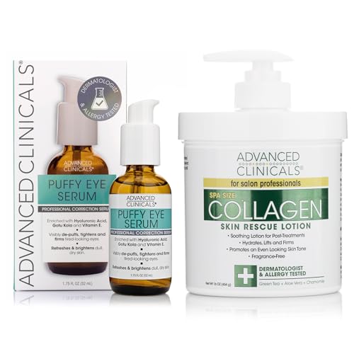 Advanced Clinicals Eye Serum + Collagen Lotion Set - Reduces Puffiness, Hydrates & Firms - 2oz