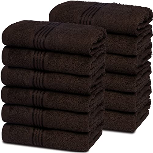 Belizzi Home Cotton Washcloths - Ultra Soft, Highly Absorbent, 12 Pack, 12x12 inch - Chocolate Brown