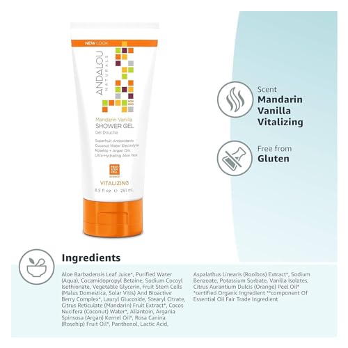 Andalou Naturals Shower Gel - Hydrating Mandarin Vanilla, 98% Nature-Derived - 8.5oz