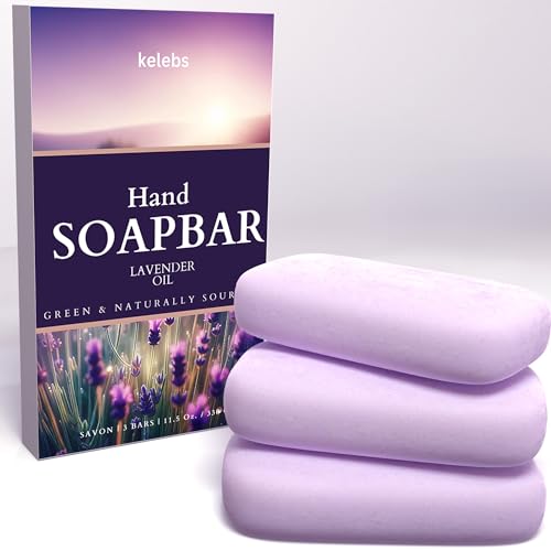 KELEBS Hypoallergenic Hand Soap Bar - Nourishing Lavender Oil, Gentle for Sensitive Skin - 3 Pack