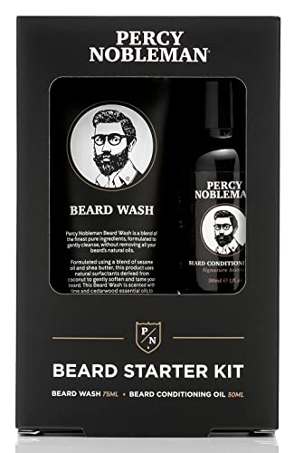 Percy Nobleman Beard Starter Kit - Organic Beard Oil & Wash, Vegan & Cruelty-Free - 30ml/75ml