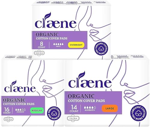 Claene Organic Cotton Cover Pads - Ultra-Absorbent, Breathable, Vegan, Unscented - 12 Count