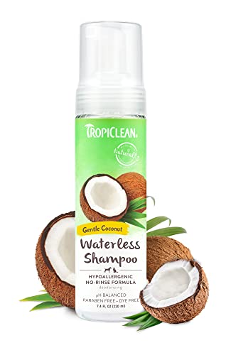 TropiClean Dog Shampoo - No-Rinse, Gentle Coconut Formula for Sensitive Skin - 7.4 oz