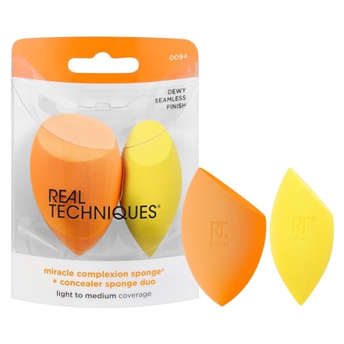 Real Techniques Makeup Sponge Duo - Light to Medium Coverage, Vegan, Latex-Free - 2 Count