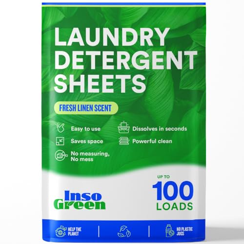 Laundry Detergent Sheets - Powerful Stain Removal, Zero Plastic Waste - 50 Sheets, 100 Loads