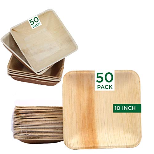 Raj Palm Leaf Plates - Natural Dinnerware Set for 50 Guests, Compostable & Non-Toxic - 10" & 7"