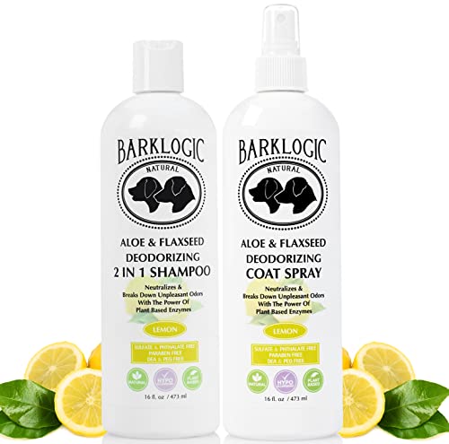 BarkLogic 2-in-1 Dog Shampoo & Coat Spray - Natural Enzymes, Lemon Essential Oil - 16oz