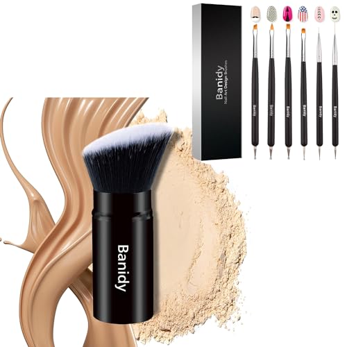 Retractable Kabuki & Nail Art Brush Set - Cruelty-Free, Easy to Use, Travel-Friendly - 7 Pieces