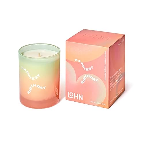 Lohn Happiest Birthday Candle - Long Lasting Vegan Wax, Fig & Sandalwood - 50 Hour Burn, 7.5oz