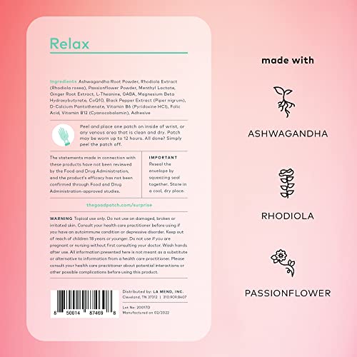 The Good Patch Relax Patches - Unwind with Ashwagandha & Ginger, Natural Wellness - 8 Patches