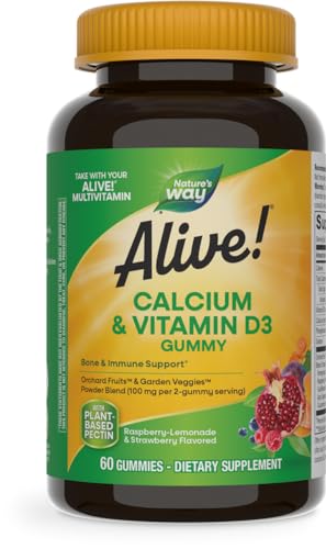 Nature's Way Alive! Calcium & Vitamin D3 Gummies - Bone & Immune Support, Vegan, 60 Count