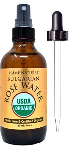 Rose Water Facial Mist - Hydrating Toner, USDA Organic, 100% Pure - 4oz/120ml