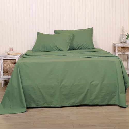 LINENWALAS Organic Cotton Flat Sheet - Cooling Comfort, Oeko-Tex Certified - Avocado Green, King