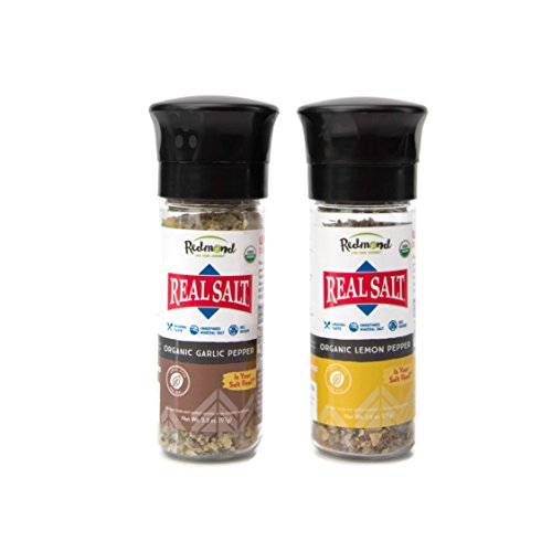 Redmond Real Sea Salt Grinder - Unrefined Organic Lemon & Garlic Blend, No Fillers - 9oz