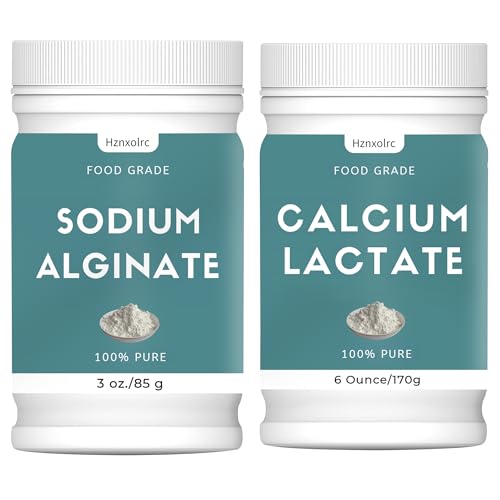 Hznxolrc Sodium Alginate & Calcium Lactate Bundle - Vegan Thickener for Culinary Caviar - 3oz & 6oz