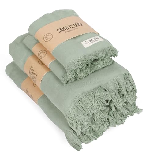 Sand Cloud Turkish Bath Towels Bundle - Lightweight, Quick-Drying, 100% Organic Cotton - Set of 4