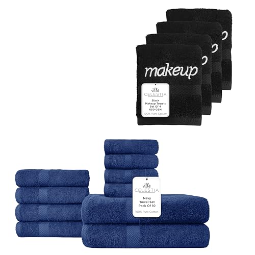 Plush 100% Cotton Towel Set - Ultra Absorbent, Quick Dry, Safe for All Skin Types - 14 Pack