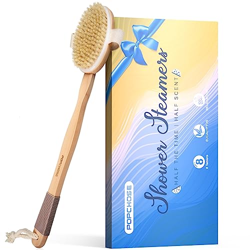 POPCHOSE Shower Steamer Gift Set - Eucalyptus Mint Aroma, All-Natural, Dual Brush Heads - 8 Pack