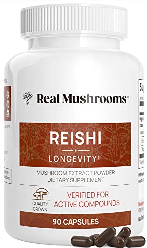 Real Mushrooms Reishi Capsules - Organic Red Reishi Extract, Vegan & Non-GMO - 90 Caps